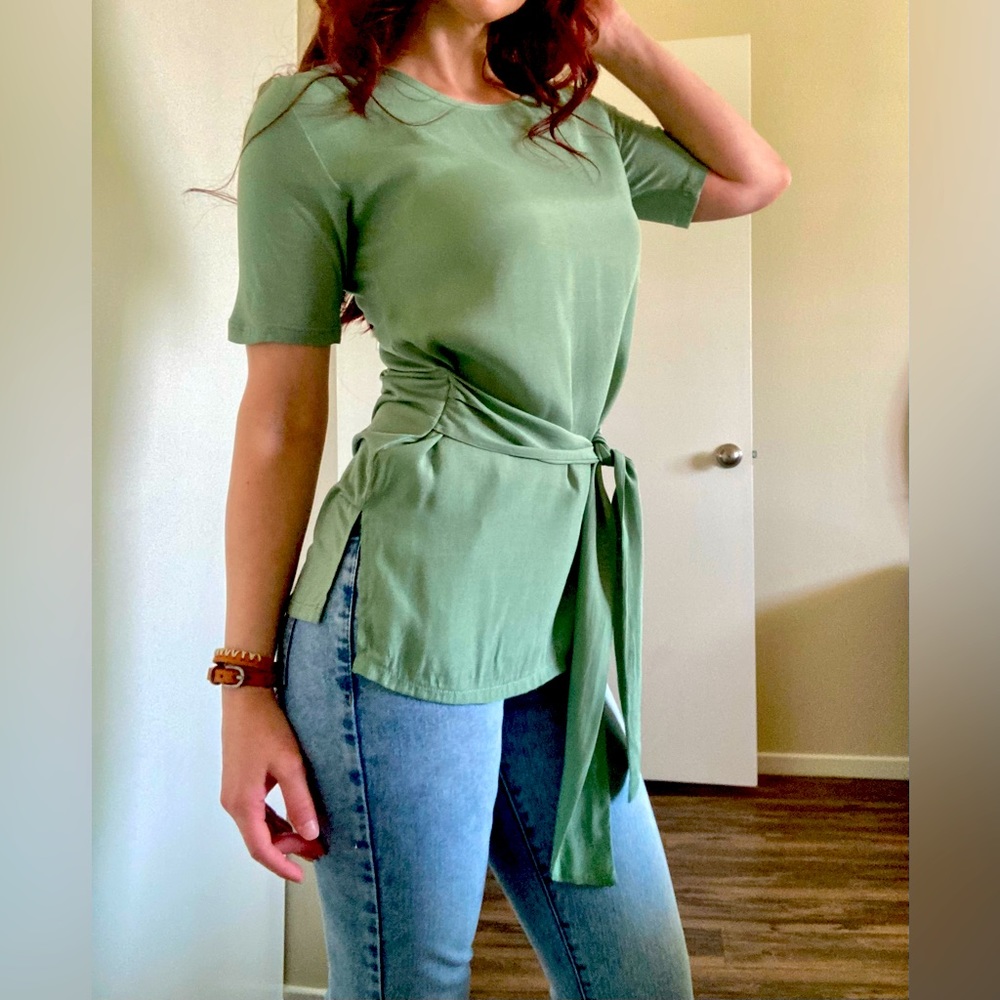 Mango Aqua Blue T-Shirt Tie Top XS